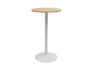 Mesa alta design redonda de madera clara de roble y metal blanco D60 cm CALISTA