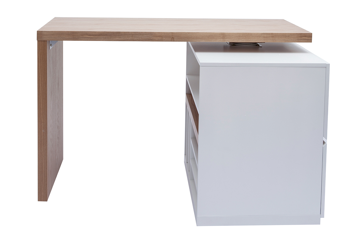 Mesa alta modular con almacenaje blanco mate y roble 90cm MAX