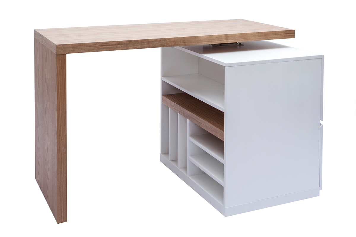 Mesa alta modular con almacenaje blanco mate y roble 90cm MAX