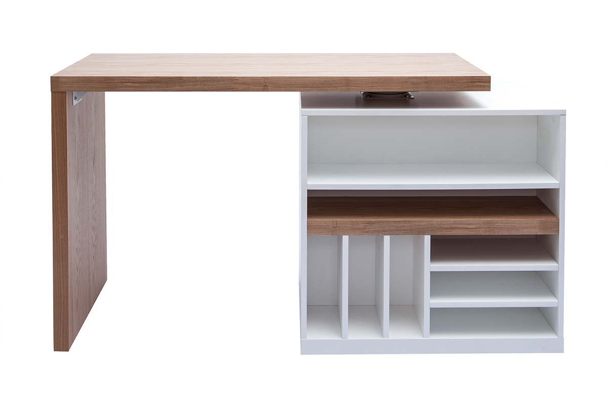 Mesa alta modular con almacenaje blanco mate y roble 90cm MAX