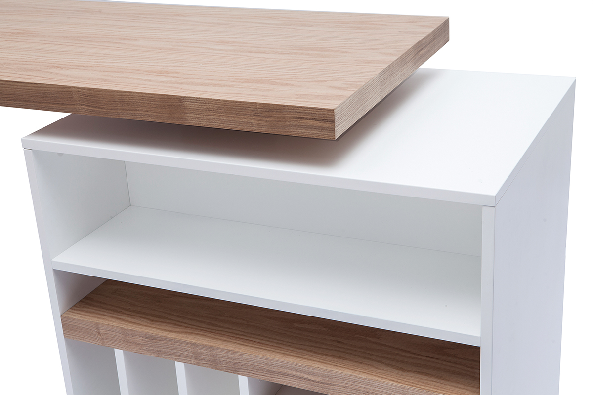 Mesa alta modular con almacenaje blanco mate y roble 90cm MAX