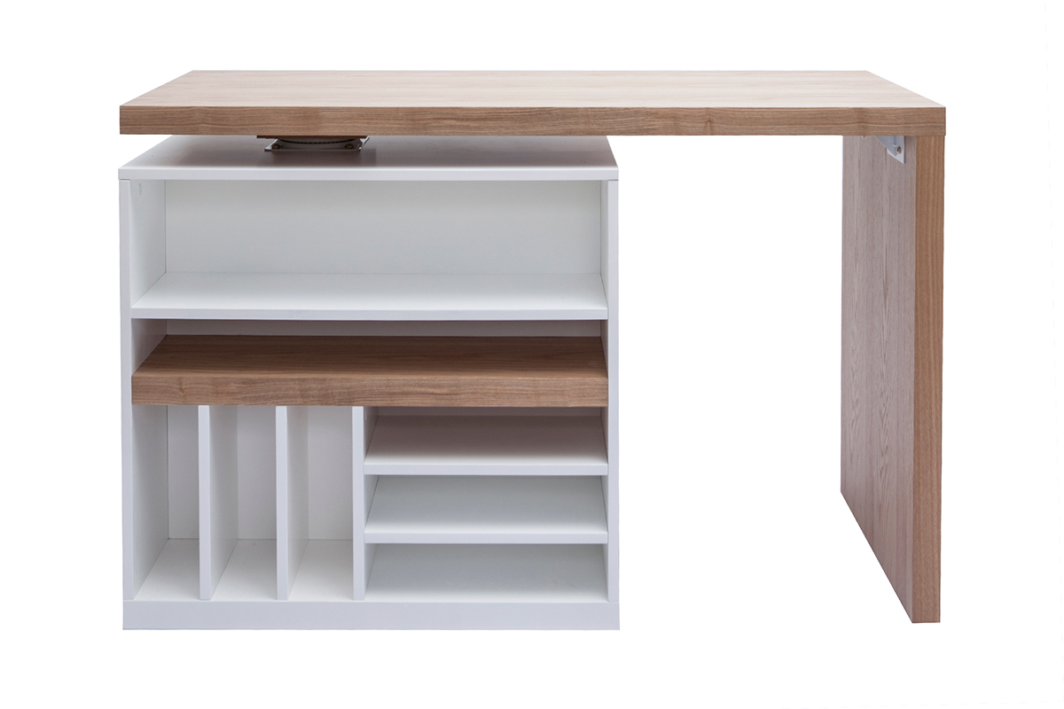 Mesa alta modular con almacenaje blanco mate y roble 90cm MAX