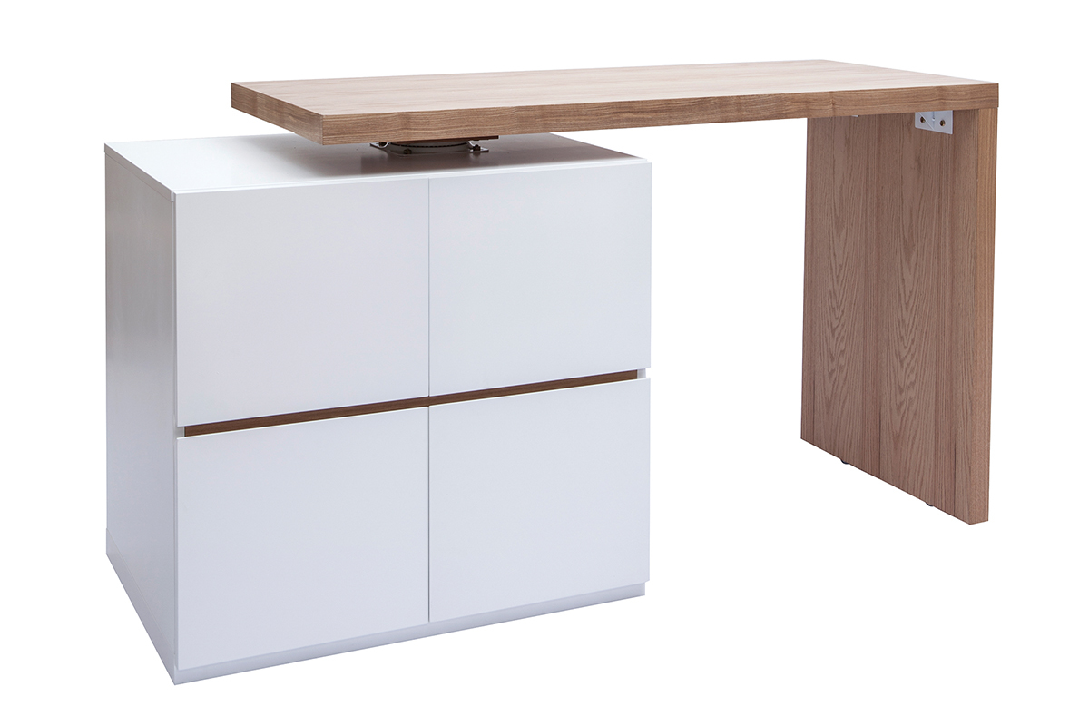 Mesa alta modular con almacenaje blanco mate y roble 90cm MAX