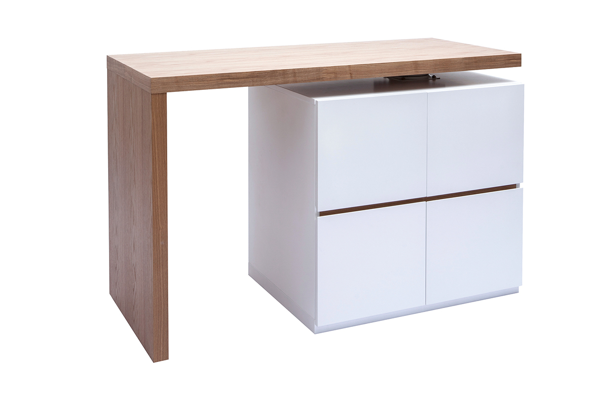 Mesa alta modular con almacenaje blanco mate y roble 90cm MAX