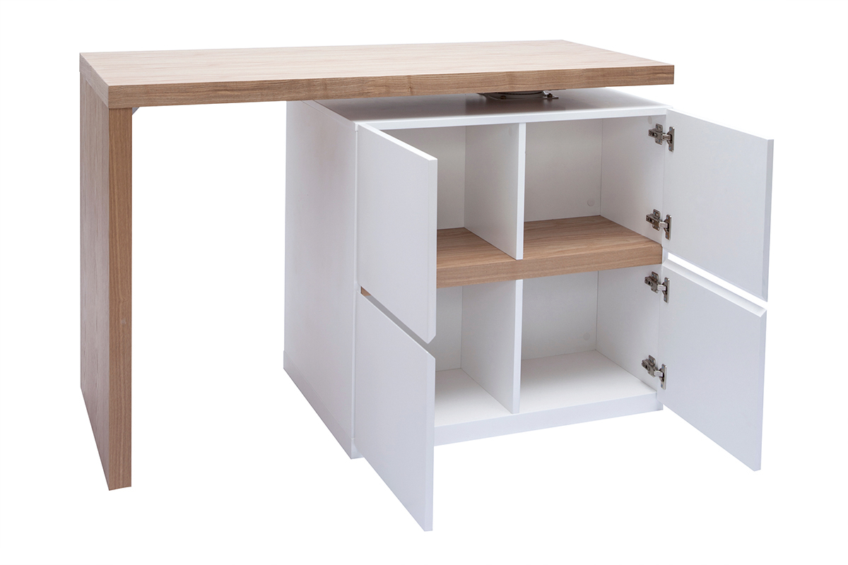 Mesa alta modular con almacenaje blanco mate y roble 90cm MAX