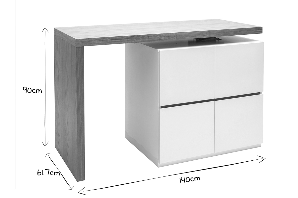 Mesa alta modular con almacenaje blanco mate y roble 90cm MAX