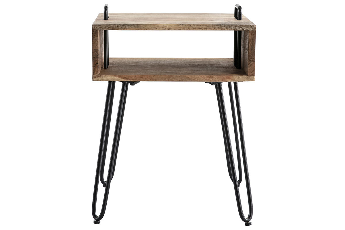 Mesa auxiliar con almacenaje en madera de acacia y metal negro ALVIN