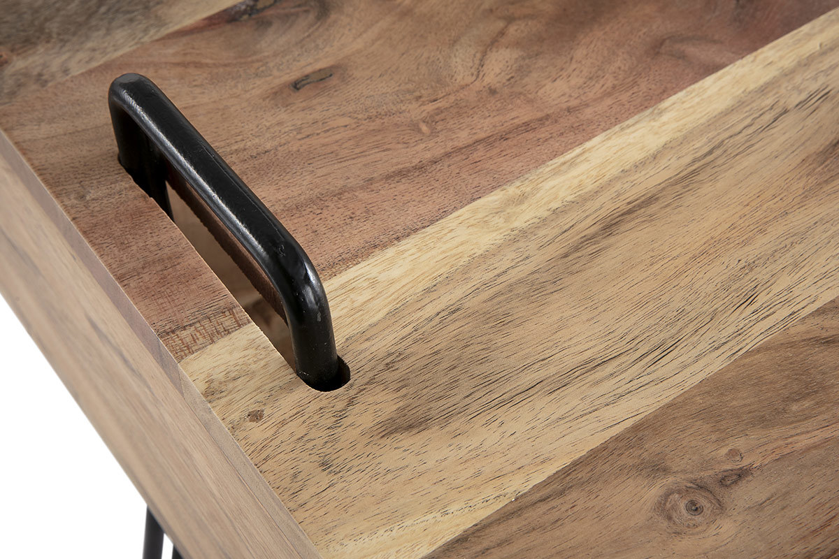 Mesa auxiliar con almacenaje en madera de acacia y metal negro ALVIN