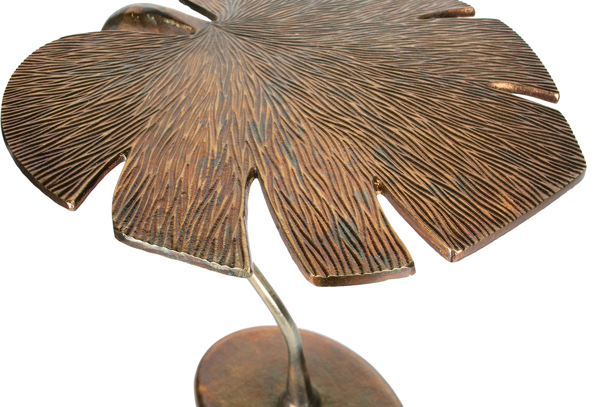 Mesa auxiliar con tablero en hoja en lat�n envejecido FOGLIA