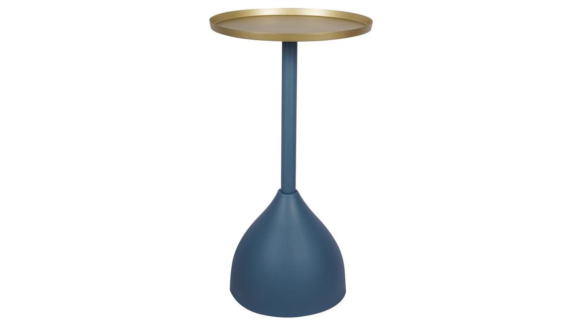 Mesa auxiliar de diseo en metal azul petrleo mate y tablero dorado RAMSES