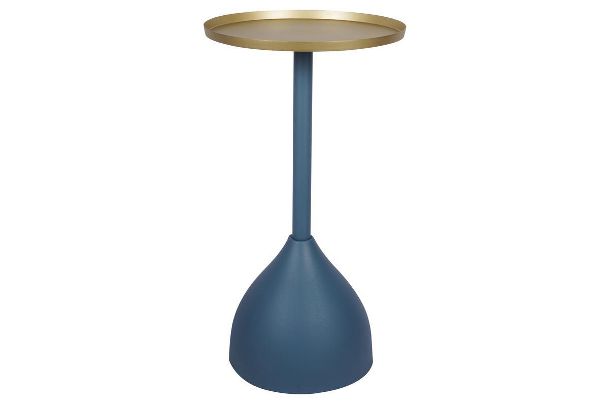Mesa auxiliar de diseo en metal azul petrleo mate y tablero dorado RAMSES