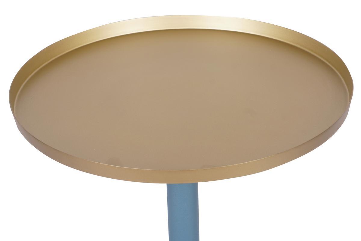 Mesa auxiliar de diseo en metal azul petrleo mate y tablero dorado RAMSES