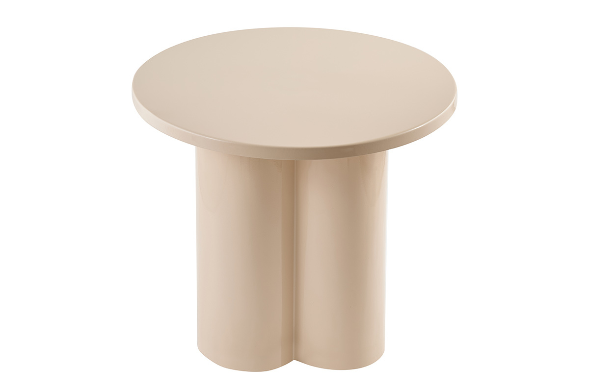 Mesa auxiliar de dise�o en metal esmaltado beige, vista superior, di�metro 51 cm.