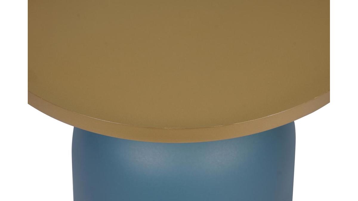 Mesa auxiliar de diseo redondo de metal azul petrleo mate y tablero dorado RAMSES