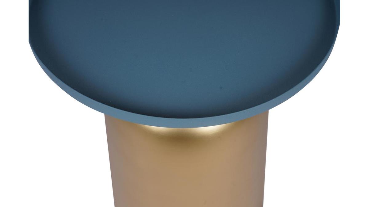 Mesa auxiliar de diseo redondo de metal dorado con el tablero azul petrleo mate RAMSES