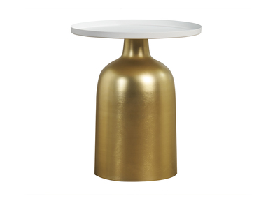 Mesa auxiliar de diseño redondo de metal dorado con tablero blanco mate RAMSES