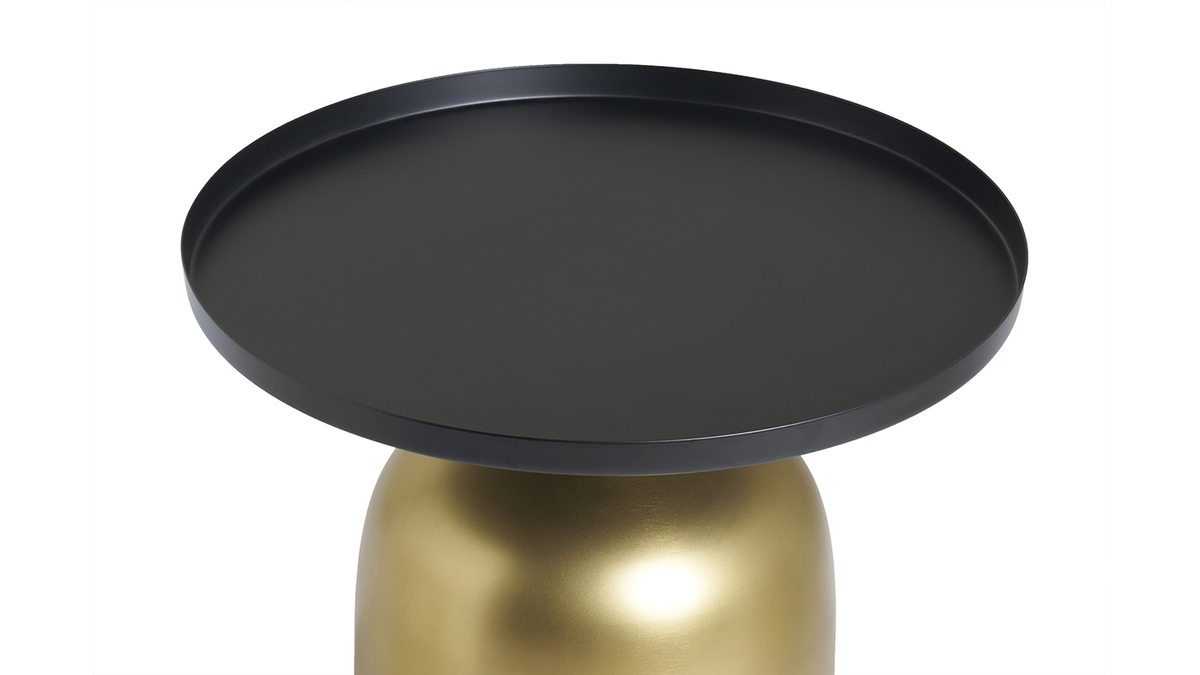 Mesa auxiliar de diseo redondo de metal dorado con tablero negro mate RAMSES