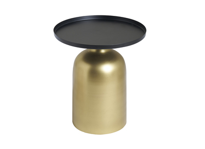 Mesa auxiliar de diseño redondo de metal dorado con tablero negro mate RAMSES