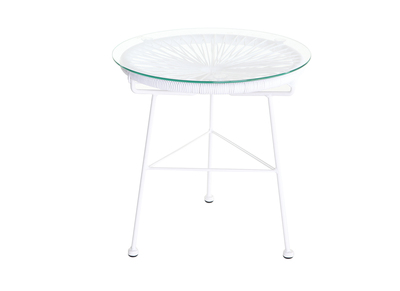 Mesa auxiliar de jardín hilo de resina blanca BELLAVISTA - Mesa auxiliar de jardín hilo de resina blanca BELLAVISTA
