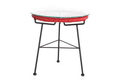 Mesa auxiliar de jardín hilo de resina roja BELLAVISTA - Mesa auxiliar de jardín hilo de resina roja BELLAVISTA