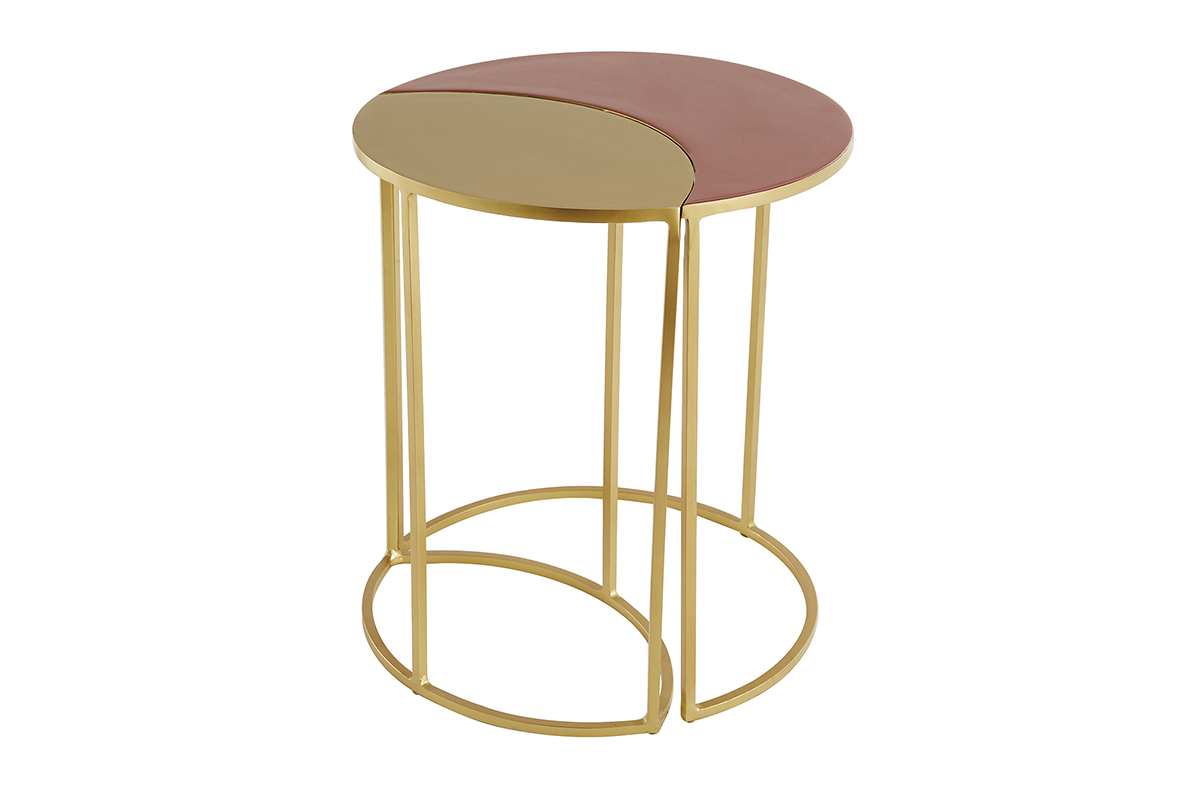 Mesa auxiliar de metal dorado y esmalte rosa TOSCANE