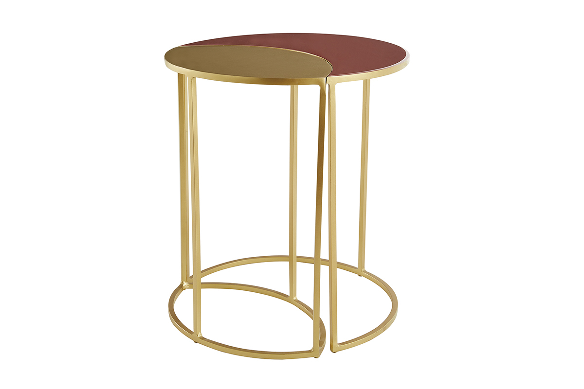 Mesa auxiliar de metal dorado y esmalte rosa TOSCANE