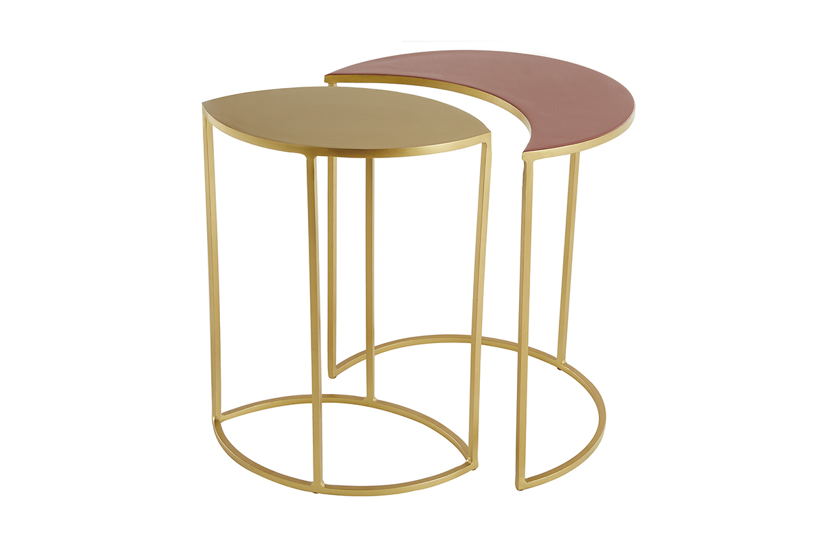 Mesa auxiliar de metal dorado y esmalte rosa TOSCANE
