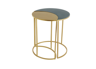 Mesa auxiliar de metal lacado azul petróleo y dorado TOSCANE