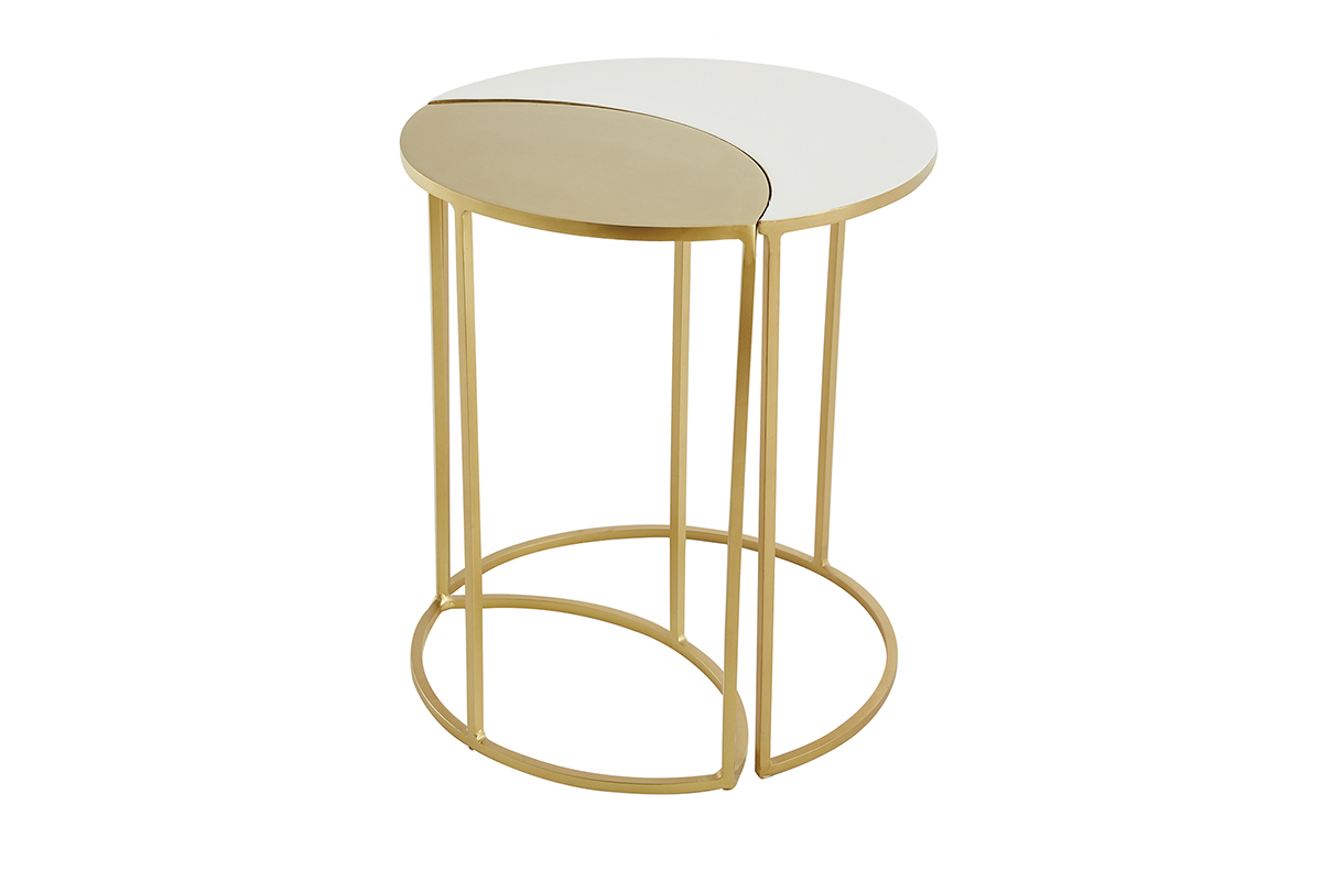 Mesa auxiliar de metal lacado blanco y dorado TOSCANE