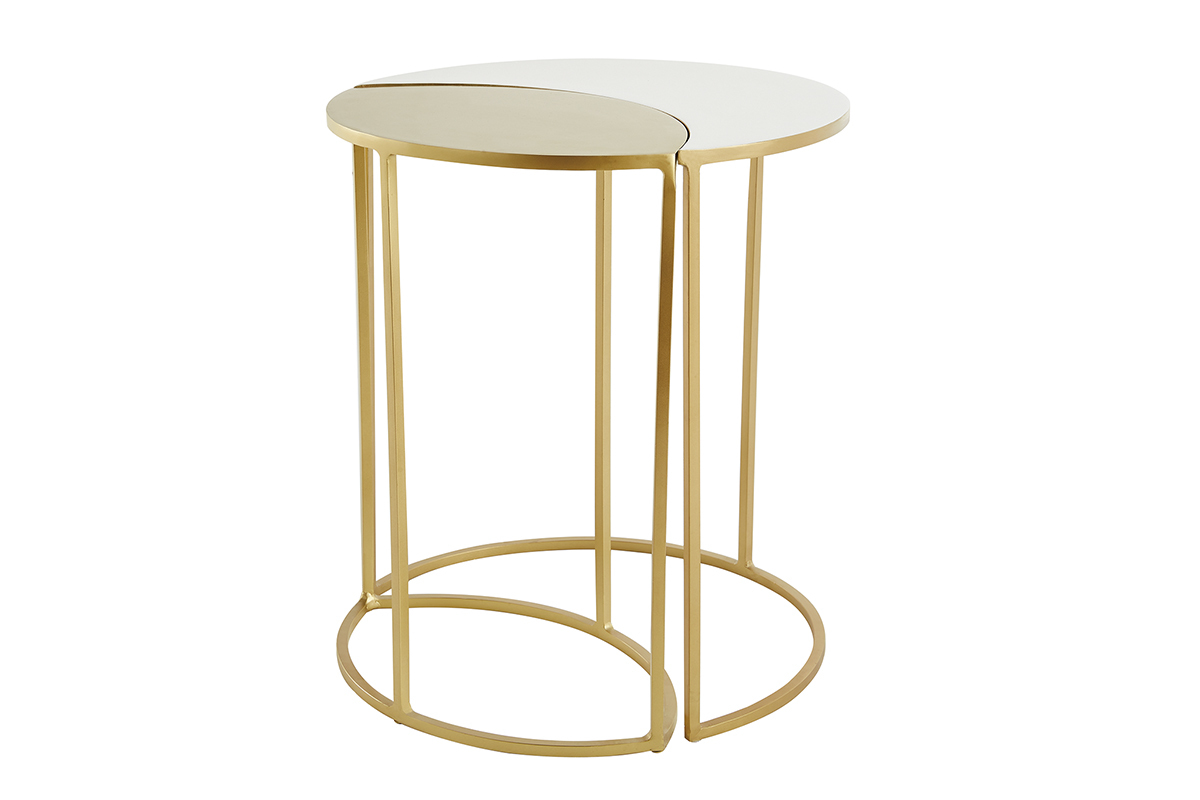 Mesa auxiliar de metal lacado blanco y dorado TOSCANE