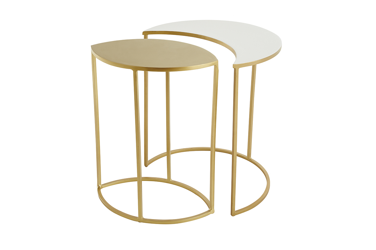 Mesa auxiliar de metal lacado blanco y dorado TOSCANE