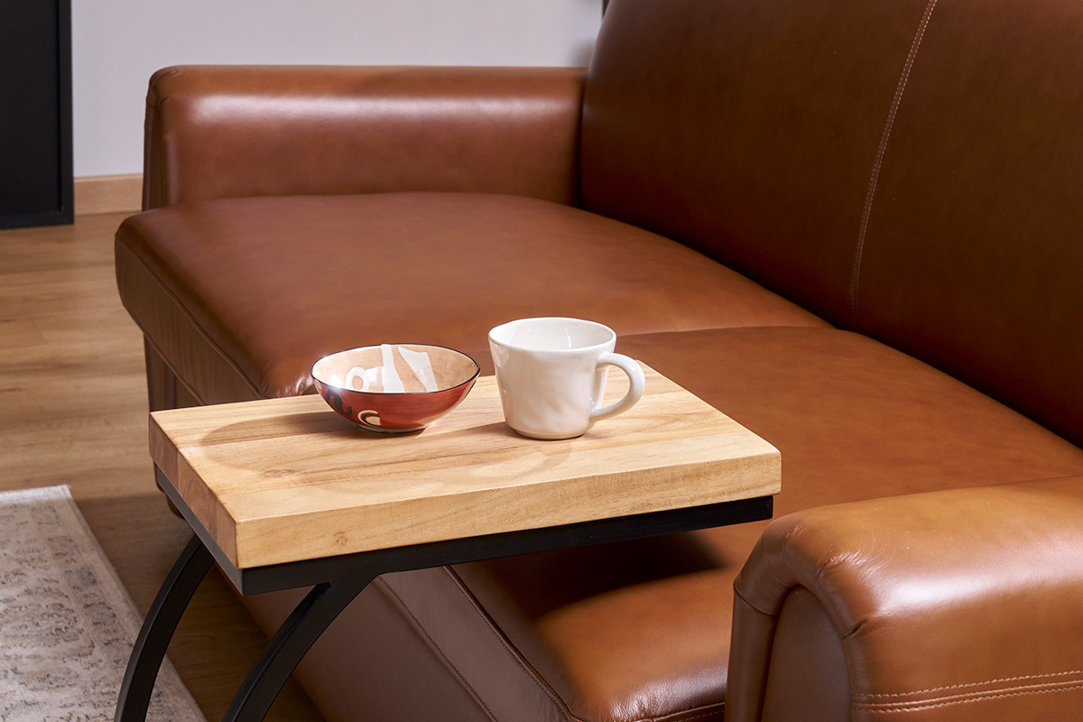 Mesa auxiliar en acacia y metal negro BREAK