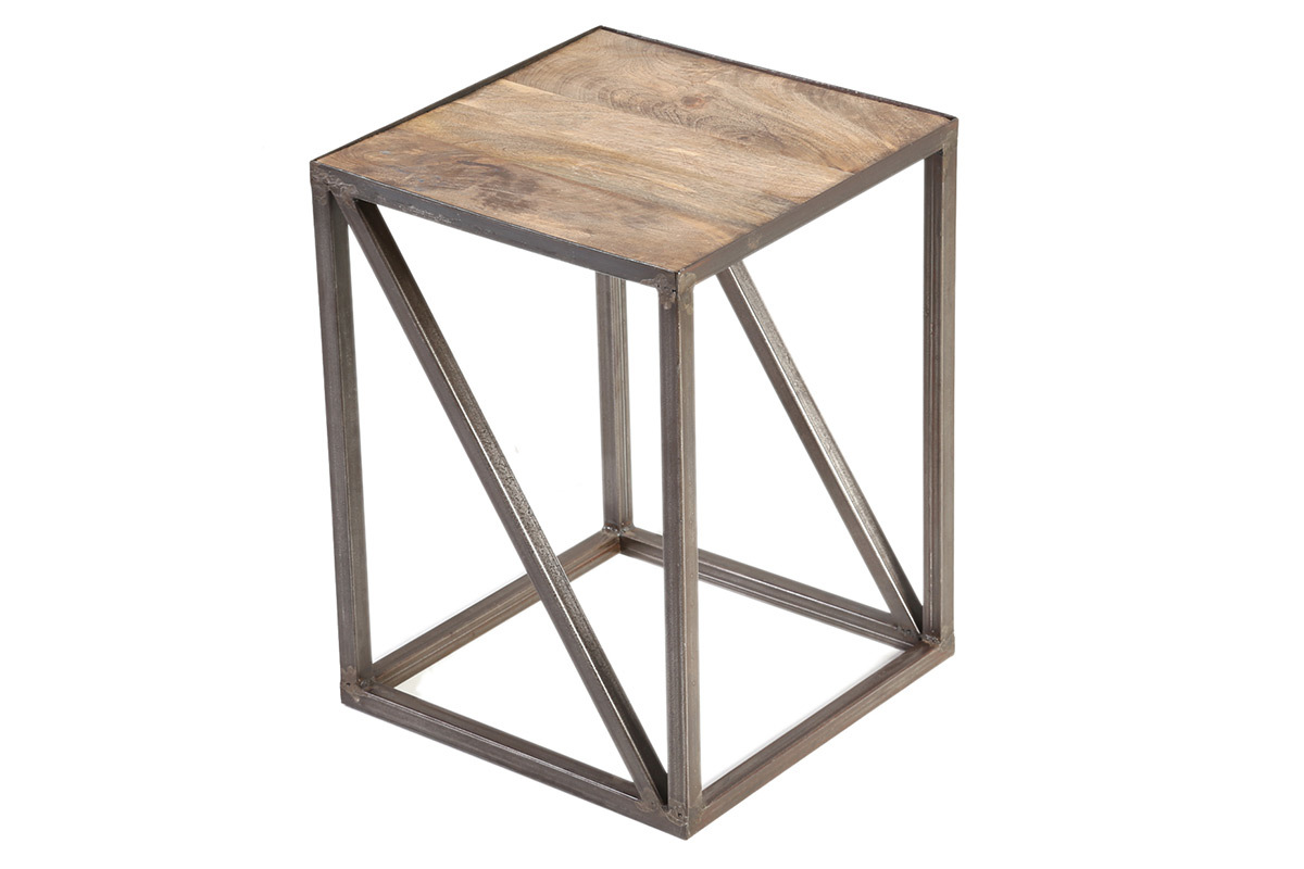 Mesa auxiliar estilo industrial de madera y metal ATELIER