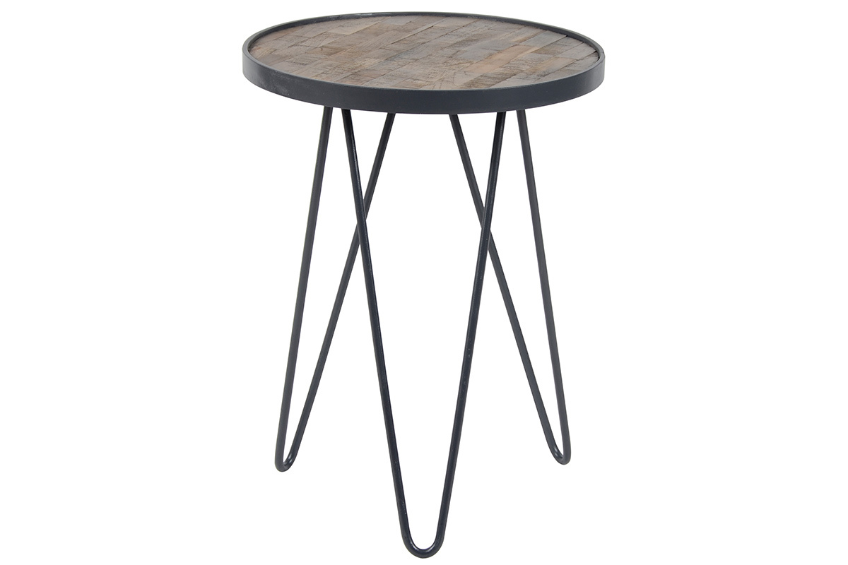 Mesa auxiliar industrial redonda en teca PATTY