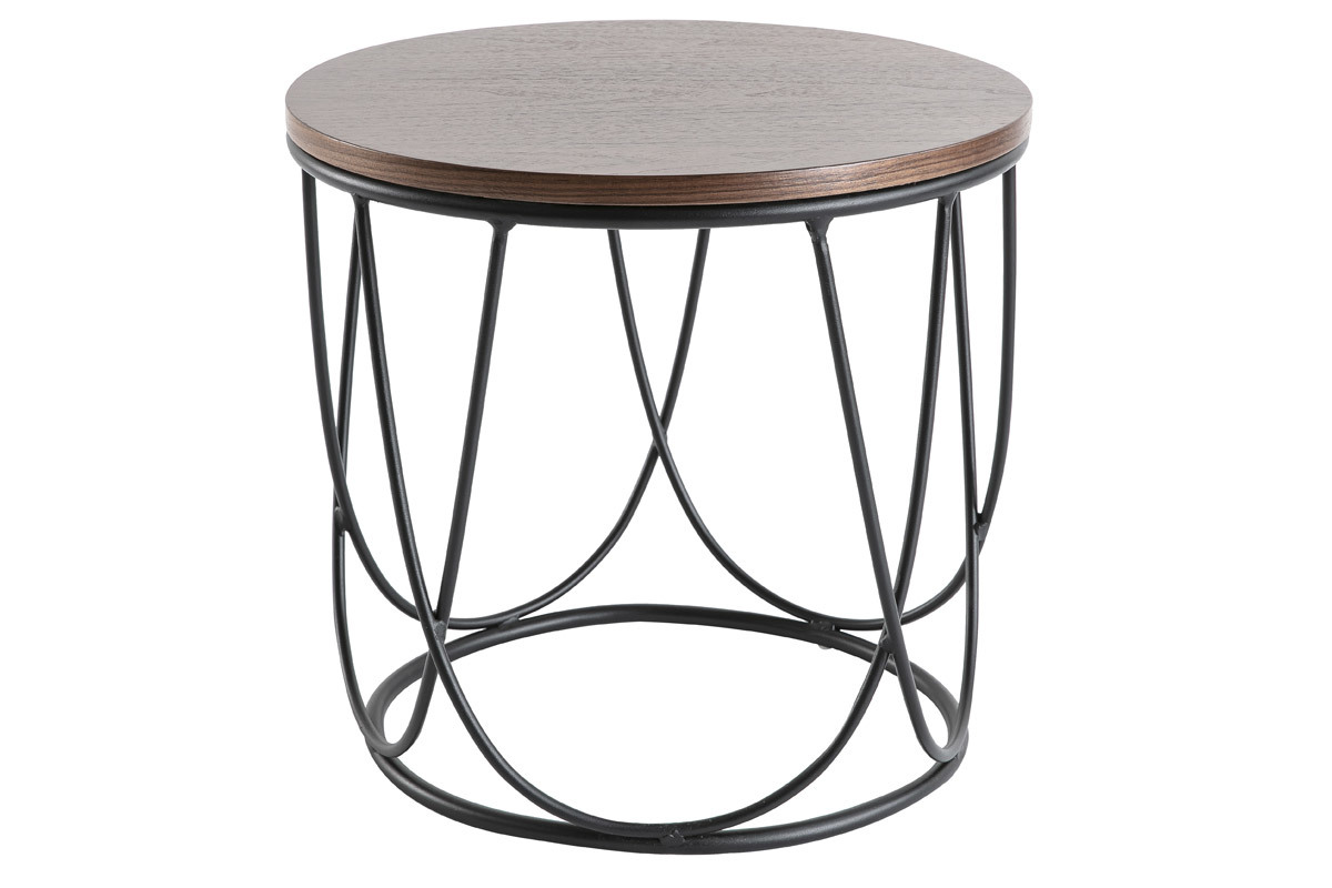 Mesa auxiliar madera oscura y metal 42 cm LACE