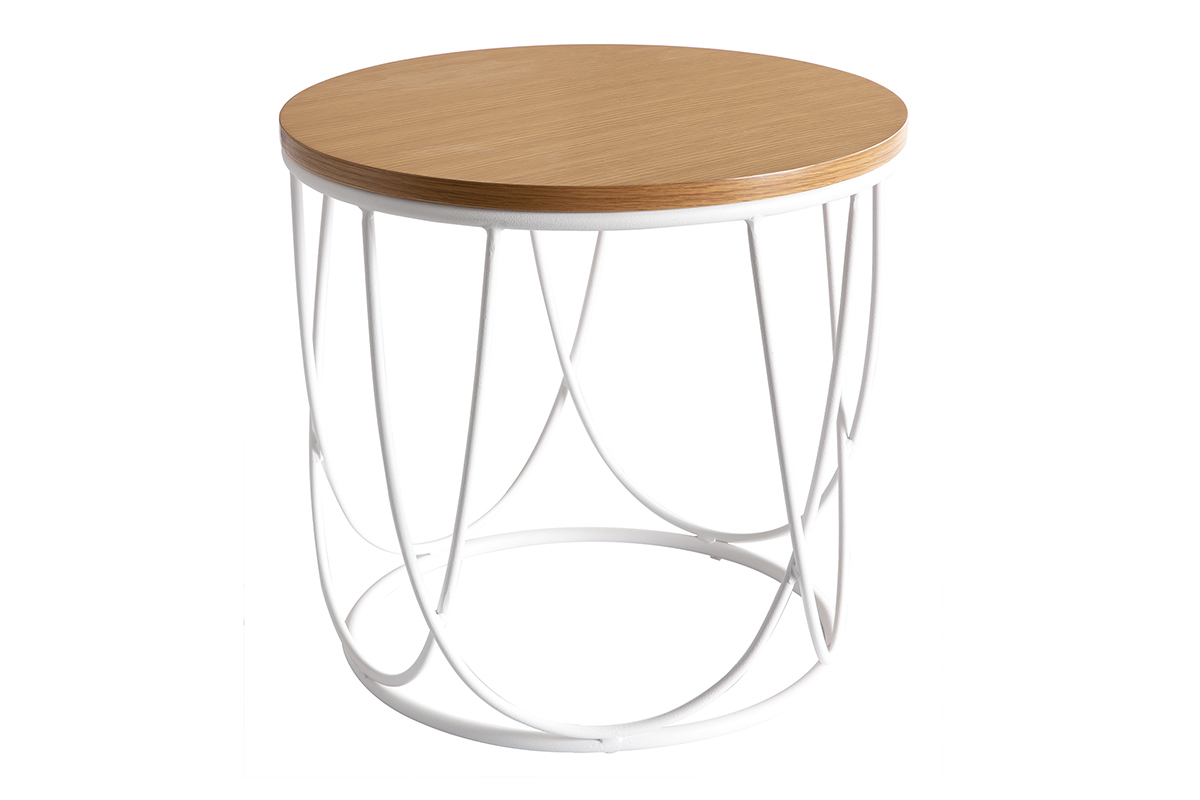 Mesa auxiliar madera y metal blanco 42 cm LACE