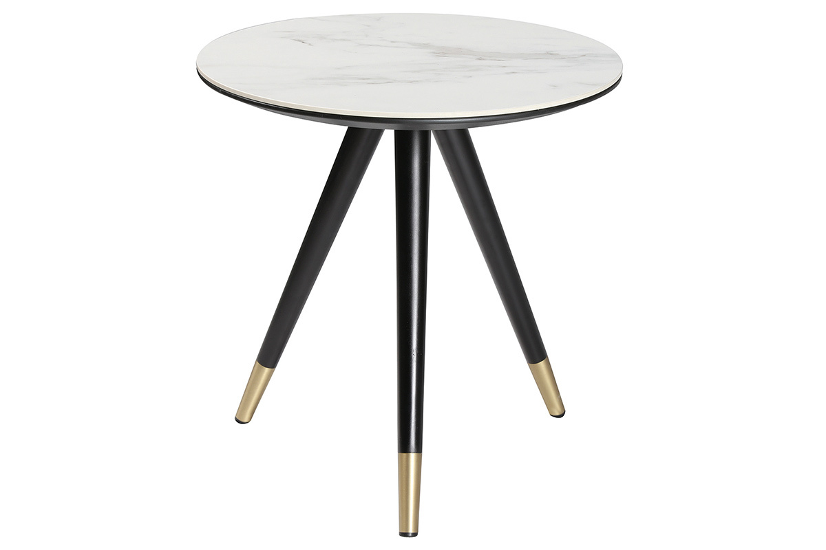 Mesa auxiliar moderna efecto mrmol con patas madera y oro ALLURE