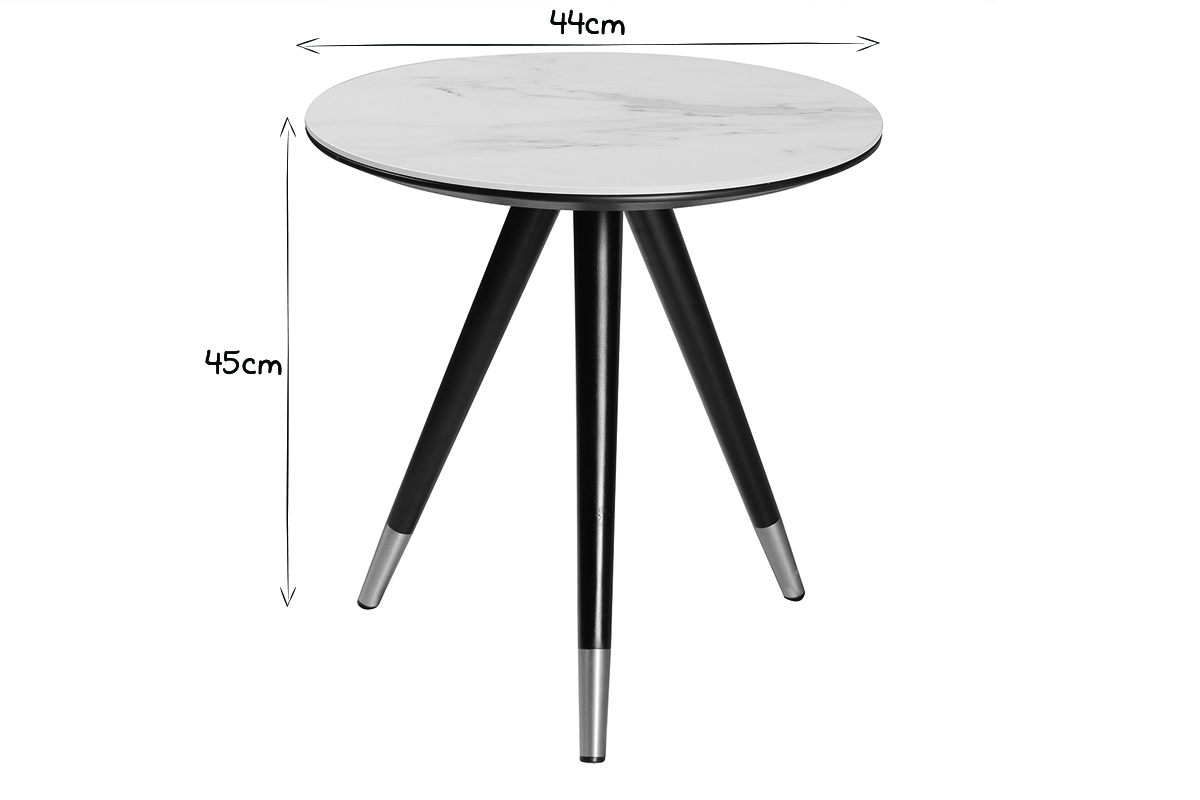 Mesa auxiliar moderna efecto mrmol con patas madera y oro ALLURE