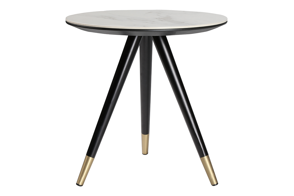 Mesa auxiliar moderna efecto mrmol con patas madera y oro ALLURE