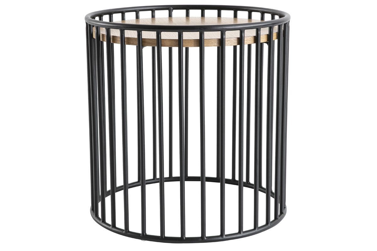 Mesa auxiliar moderna madera clara y metal HARP