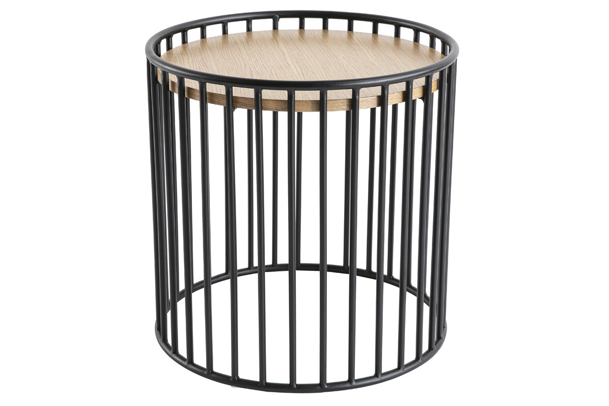 Mesa auxiliar moderna madera clara y metal HARP