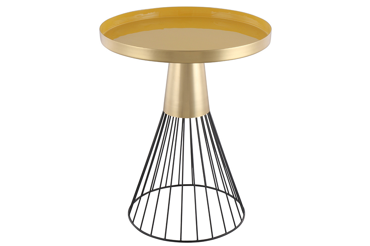 Mesa auxiliar redonda de acero lacado mostaza y dorado 41cm dim. SPLEEN