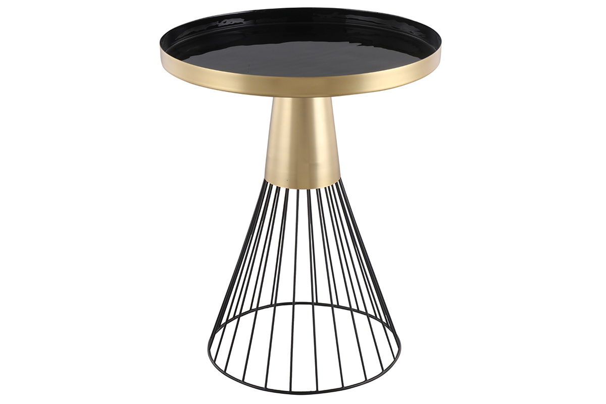 Mesa auxiliar redonda de acero lacado negro y dorado 41cm dim. SPLEEN