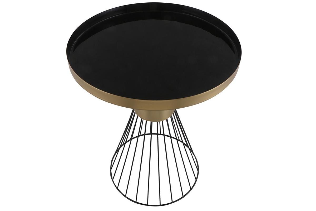 Mesa auxiliar redonda de acero lacado negro y dorado 41cm dim. SPLEEN