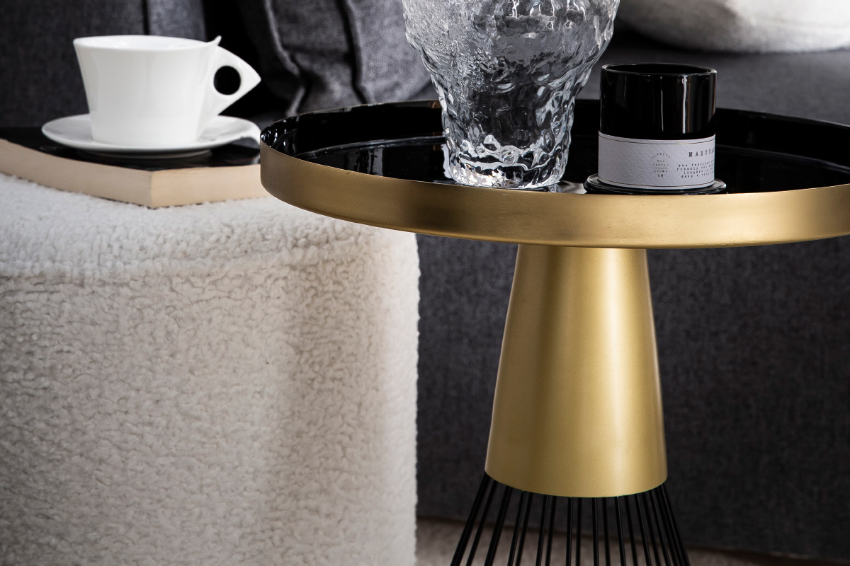 Mesa auxiliar redonda de acero lacado negro y dorado 41cm dim. SPLEEN