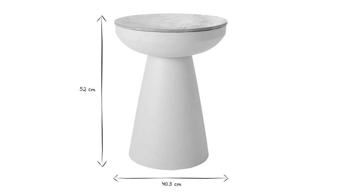 Mesa auxiliar redonda de diseo con almacenaje de metal greige y madera maciza de mango 52 cm TAM