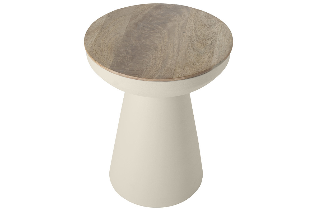 Mesa auxiliar redonda de diseo con almacenaje de metal greige y madera maciza de mango 52 cm TAM