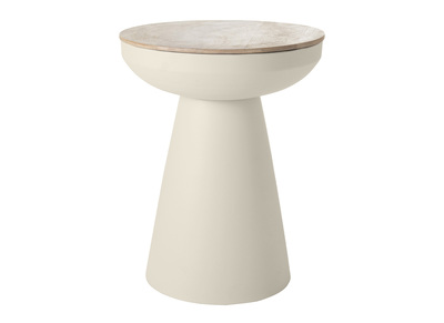 Mesa auxiliar redonda de diseño con almacenaje de metal greige y madera maciza de mango 52 cm TAM