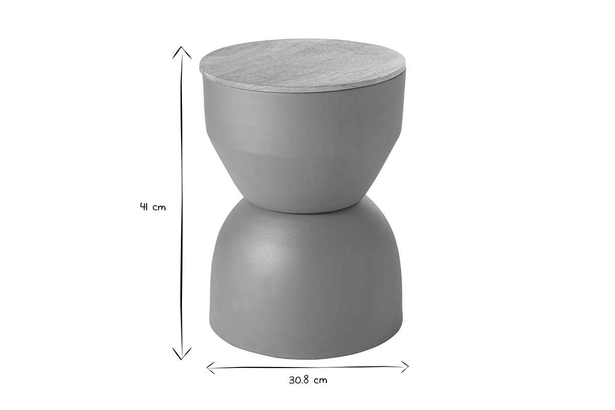 Mesa auxiliar redonda de diseo con almacenaje de metal terracota y madera maciza de mango 30 cm YOYO