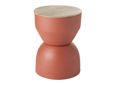 Mesa auxiliar redonda de diseño con almacenaje de metal terracota y madera maciza de mango 30 cm YOYO